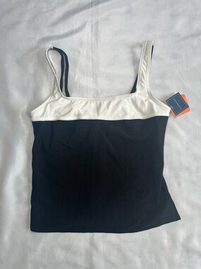 Lands' End Black/White Two-Tone Pull Over Tankini Swim Top Womens 12 Regular